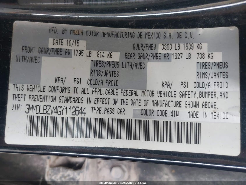2016 Scion Ia VIN 3MYDLBZV4GY112644 IAAI salvage auction — ALL OVER, Clear (Missouri), sold $1,650 on 2026-08-24 (photo 9)