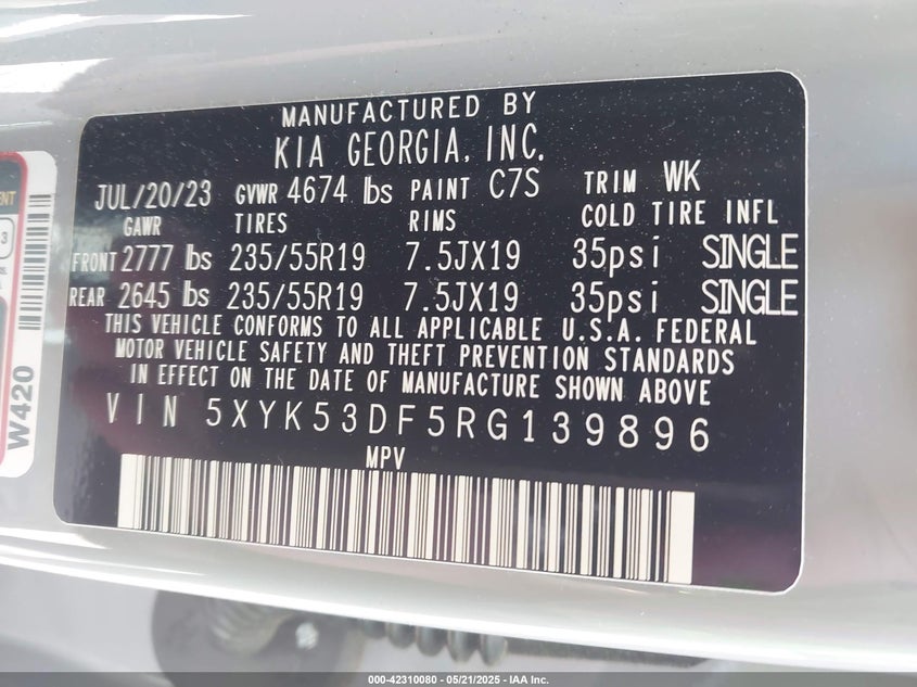 2024 Kia Sportage VIN 5XYK53DF5RG139896 IAAI salvage auction — FRONT END, Other, sold $6,950 on 2026-07-15 (photo 9)