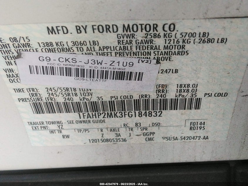 2015 Ford Police interceptor VIN 1FAHP2MK3FG184832 IAAI salvage auction — FRONT & REAR, Salvage Title, sold $575 on 2026-07-07 (photo 9)