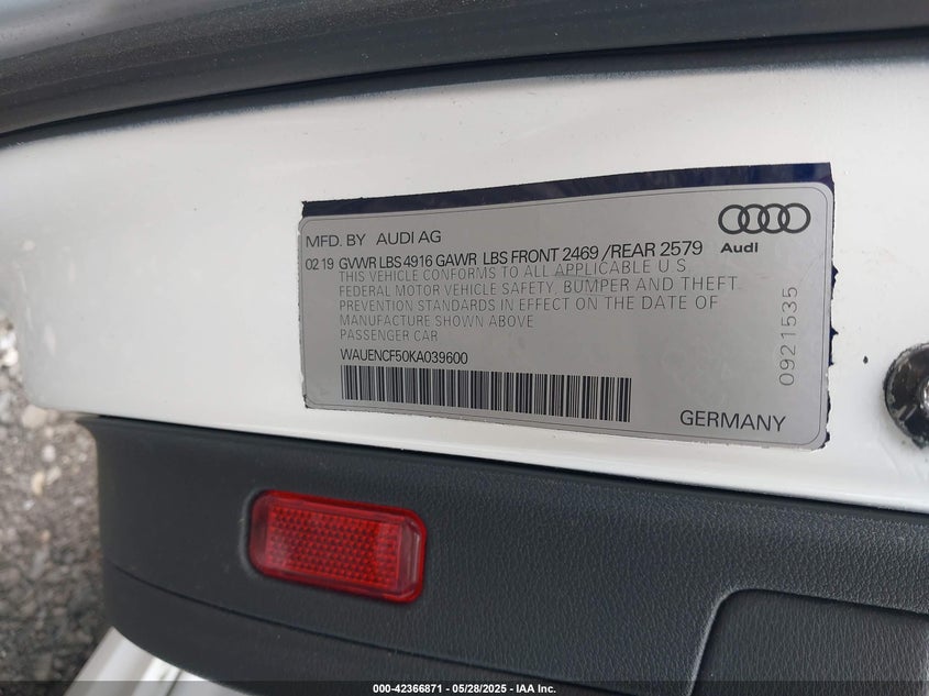 2018 Audi A5 VIN WAUBNCF51JA056746 IAAI salvage auction — REAR END, Salvage Title, sold $1,200 on 2026-07-21 (photo 9)