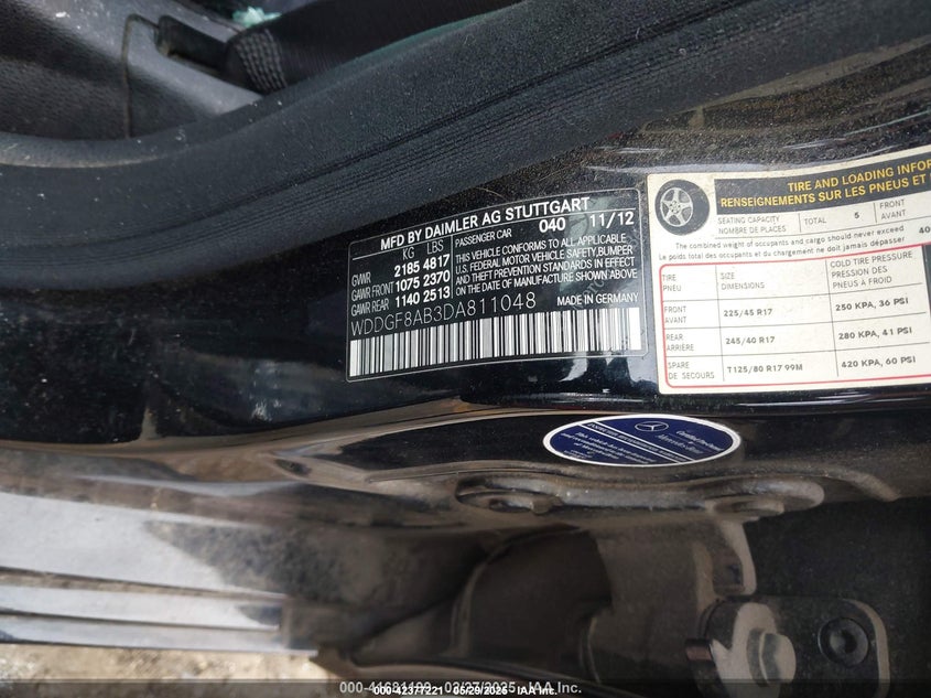 2013 Mercedes-benz C class VIN WDDGF8AB3DA811048 IAAI salvage auction — BIO HAZARD, Salvage Title, sold $300 on 2026-07-08 (photo 9)
