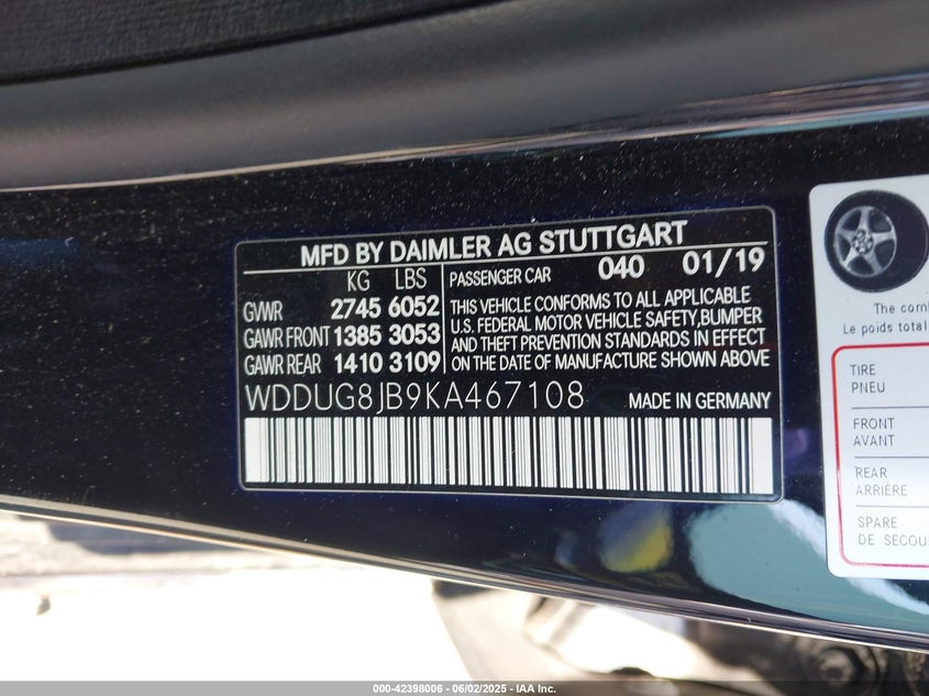 2019 Mercedes-benz Amg s 63 VIN WDDUG8JB9KA467108 IAAI salvage auction — FRONT END, Salvage (California), sold $14,500 on 2026-07-23 (photo 9)