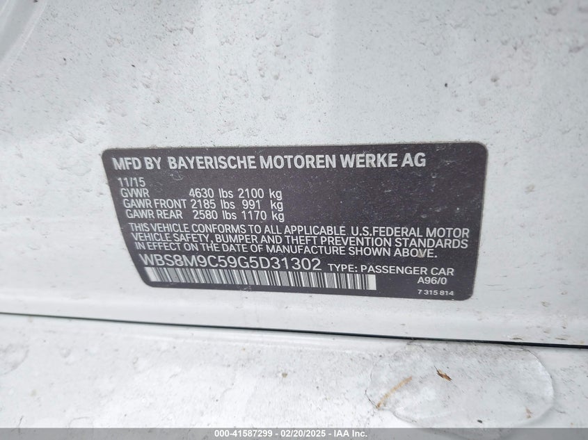 2016 BMW M3 VIN WBS8M9C59G5D31302 IAAI salvage auction — FRONT END, Salvage (New Hampshire), sold $6,100 on 2026-07-29 (photo 9)