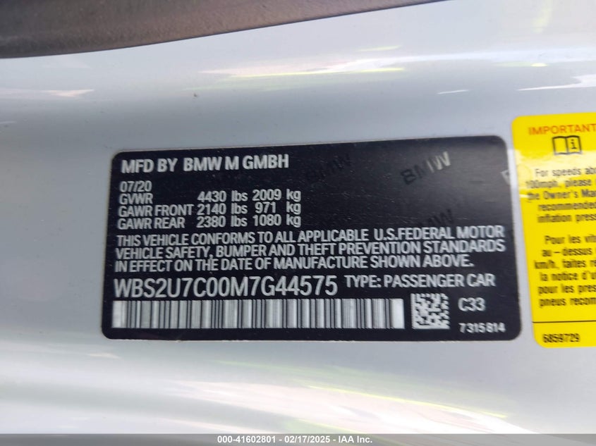 2021 BMW M2 VIN WBS2U7C00M7G44575 COPART salvage auction — Front End, Salvage (California), sold $23,550 on 2025-04-16 (photo 9)