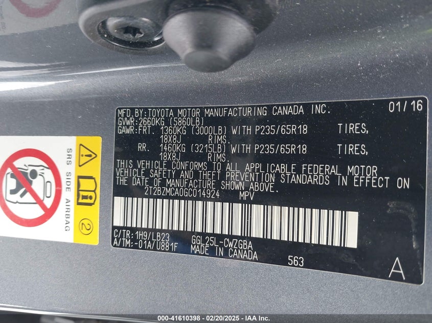 2016 Lexus Rx350 VIN 2T2BZMCA0GC014924 IAAI salvage auction — LEFT SIDE, Salvage Title, sold $10,250 on 2026-08-18 (photo 9)
