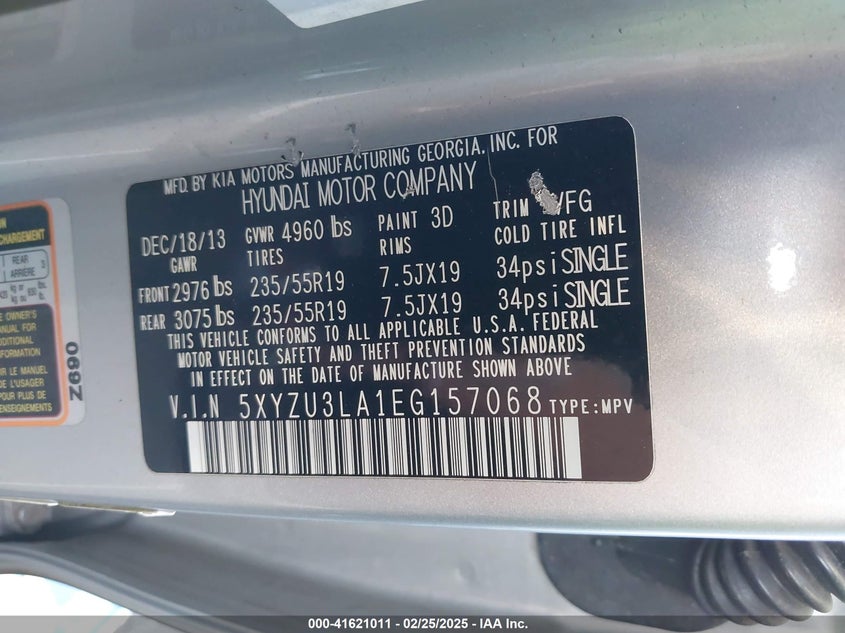 2014 Hyundai Santa fe sport VIN 5XYZU3LA1EG157068 IAAI salvage auction — RIGHT FRONT, Salvage Title, sold $2,000 on 2026-07-31 (photo 9)