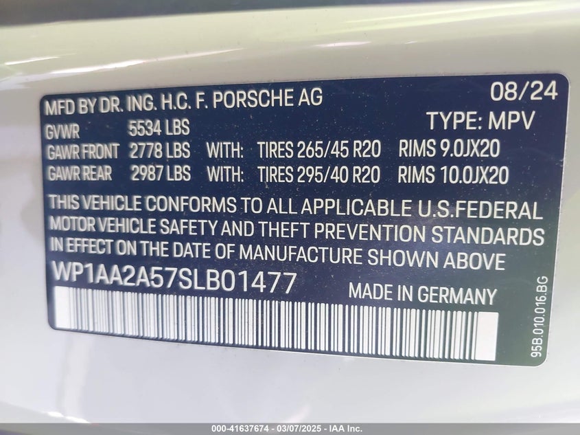 2025 Porsche Macan VIN WP1AA2A57SLB01477 COPART salvage auction — Rear, Salvage (California), sold $31,350 on 2025-05-19 (photo 9)