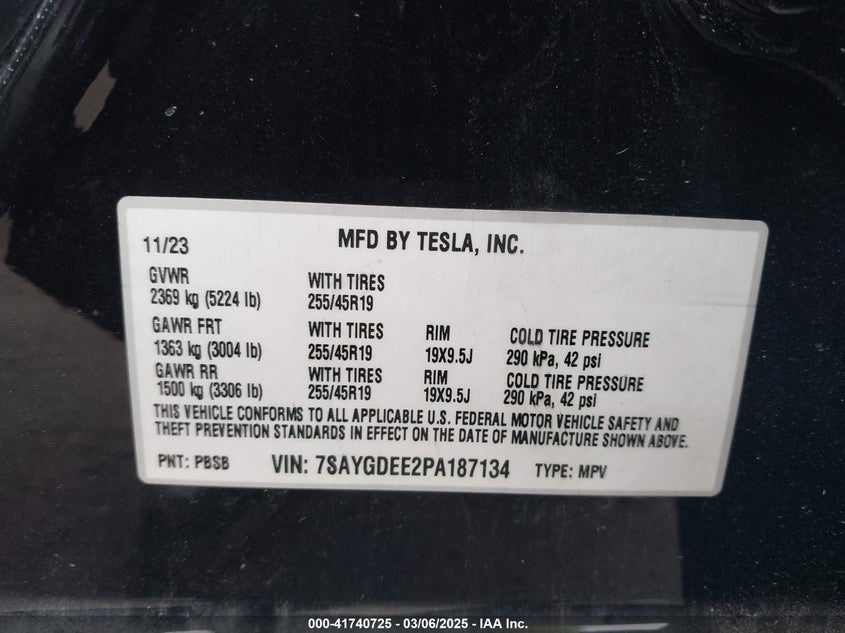 2023 Tesla Model y VIN 7SAYGDEE2PA187134 IAAI salvage auction — FRONT END, Salvage (New Jersey), sold $9,600 on 2026-07-30 (photo 9)