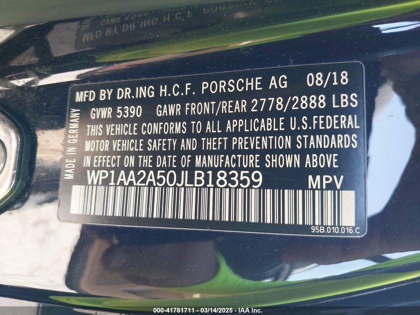 2018 Porsche Macan VIN WP1AA2A50JLB18359 COPART salvage auction — Front End, Clear (Texas), sold $9,900 on 2025-05-19 (photo 9)