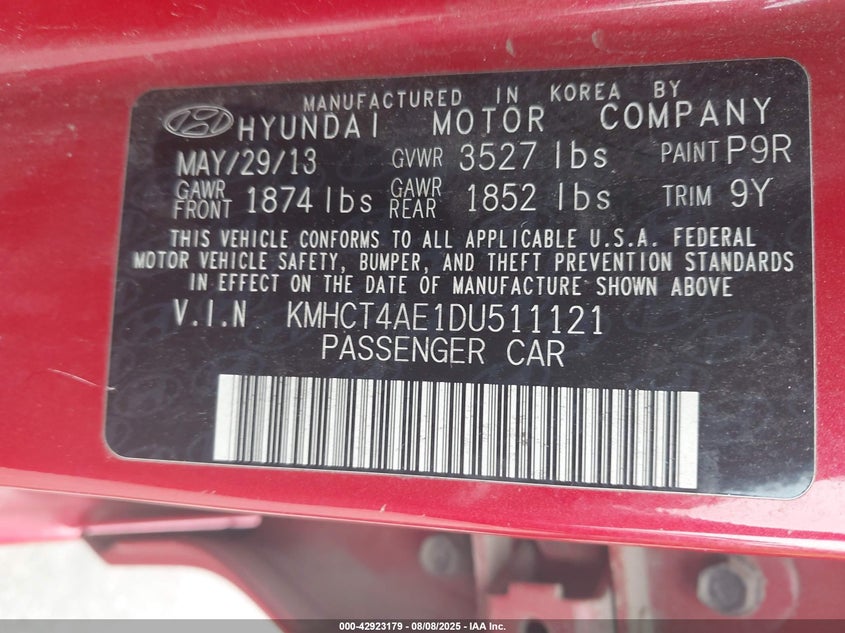 2013 Hyundai Accent VIN KMHCT4AE1DU511121 IAAI salvage auction — FRONT END, Salvage Title, sold $525 on 2026-07-20 (photo 9)