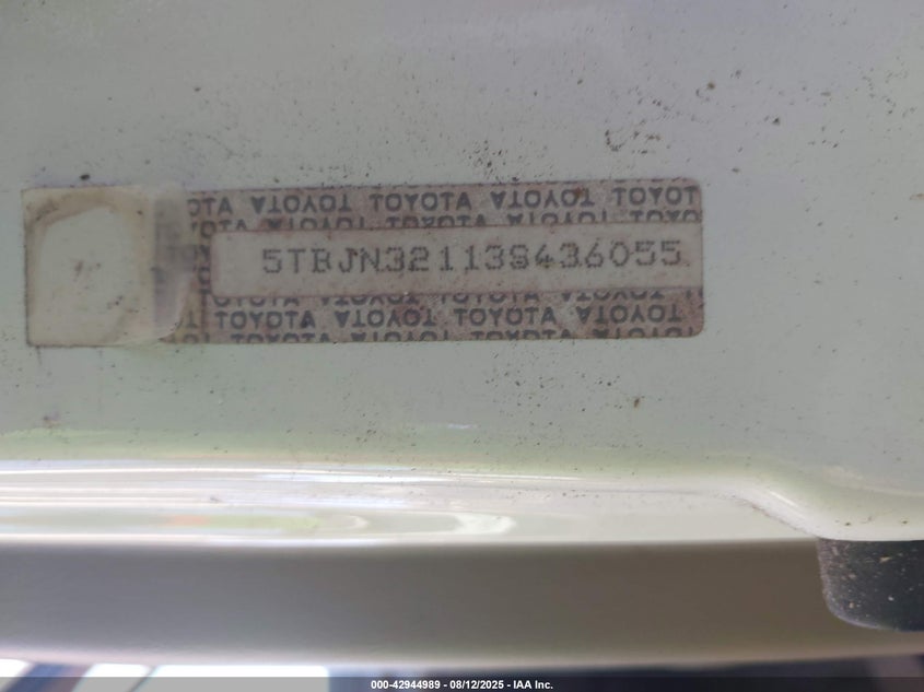 2003 Toyota Tundra VIN 5TBJN32113S436055 IAAI salvage auction — NORMAL WEAR, Clear (Florida), sold $6,900 on 2026-07-08 (photo 9)