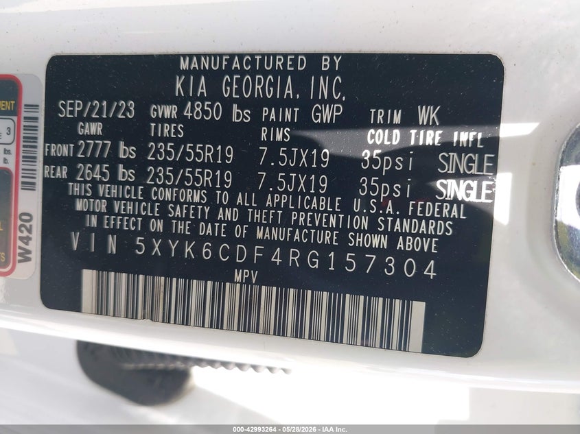 2024 Kia Sportage VIN 5XYK6CDF4RG157304 IAAI salvage auction — FRONT END, Salvage Title, sold $7,200 on 2026-07-14 (photo 9)
