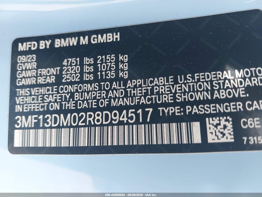 2024 BMW M2 VIN 3MF13DM02R8D94517 IAAI salvage auction — Front End, Salvage (Texas), sold $24,500 on 2025-11-03 (photo 9)