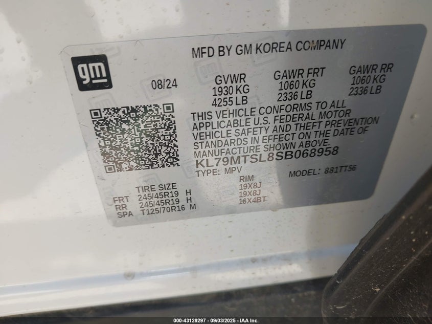 2025 Chevrolet Trailblazer VIN KL79MTSL8SB068958 IAAI salvage auction — REAR END, Original (Texas), sold $6,350 on 2026-07-09 (photo 9)