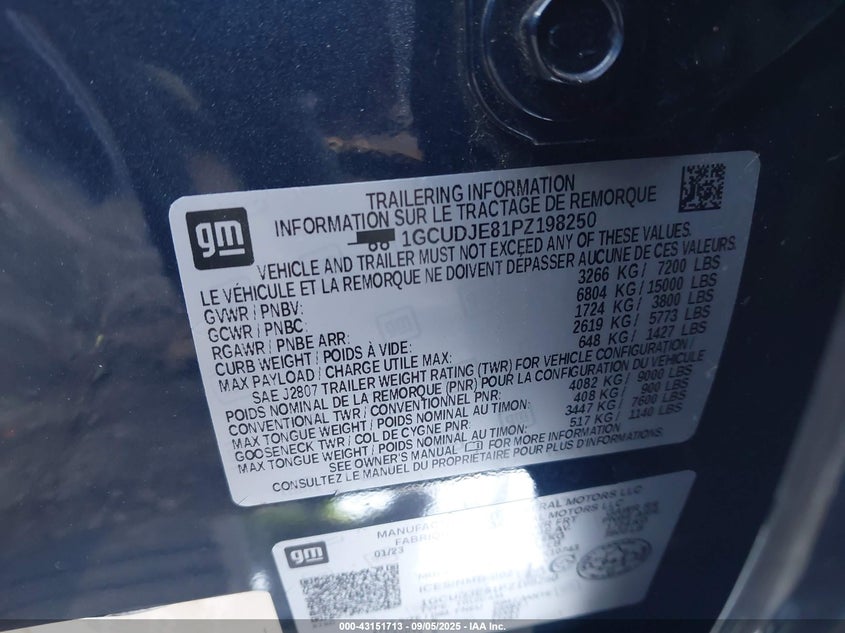 2023 Chevrolet Silverado 1500 VIN 1GCUDJE81PZ198250 IAAI salvage auction — FRONT END, Salvage Title, sold $10,600 on 2026-07-28 (photo 9)