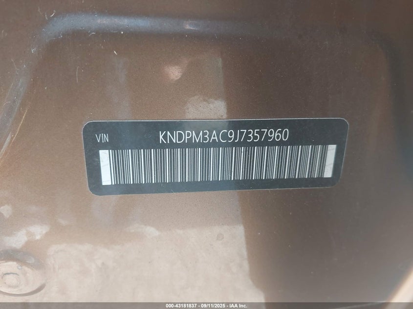 2018 Kia Sportage VIN KNDPM3AC9J7357960 IAAI salvage auction — THEFT, Salvage Title, sold $2,100 on 2026-08-01 (photo 9)