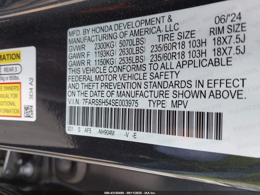 2025 Honda Cr-v VIN 7FARS5H54SE003975 IAAI salvage auction — REAR END, Salvage (California), sold $10,200 on 2026-07-06 (photo 9)