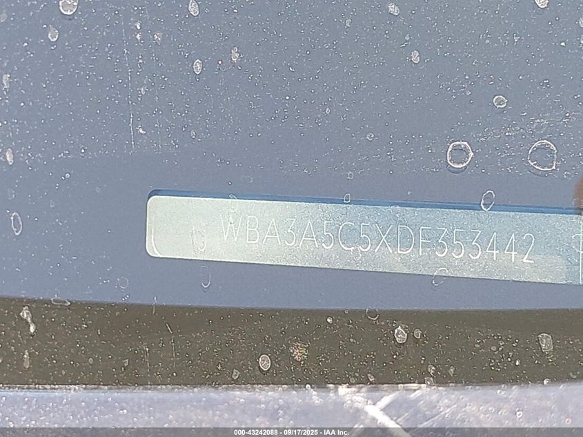 2013 BMW 3 series VIN WBA3A5C5XDF353442 IAAI salvage auction — FRONT END, Salvage Title, sold $400 on 2026-07-23 (photo 9)