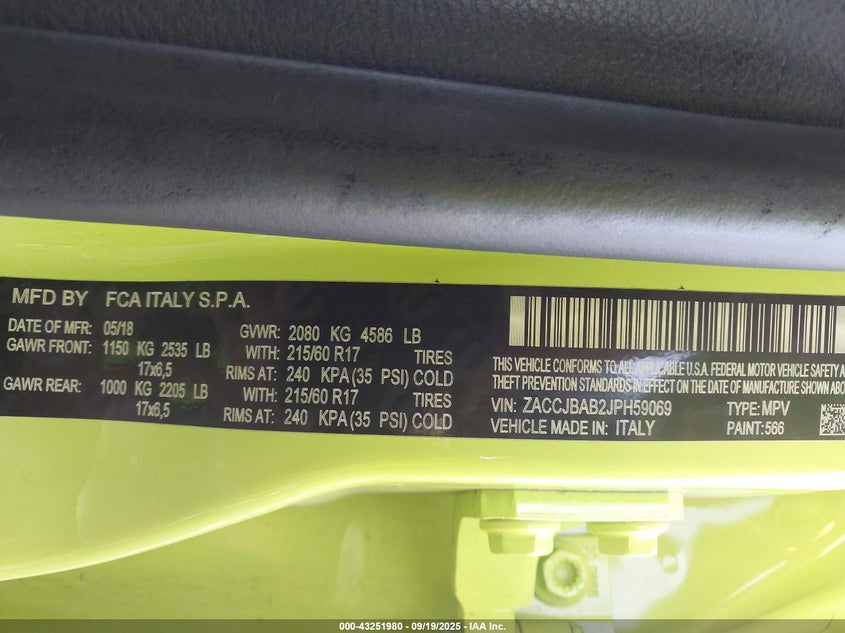 2018 Jeep Renegade VIN ZACCJBAB2JPH59069 IAAI salvage auction — LEFT SIDE, Salvage (Illinois), sold $1,875 on 2026-07-14 (photo 9)