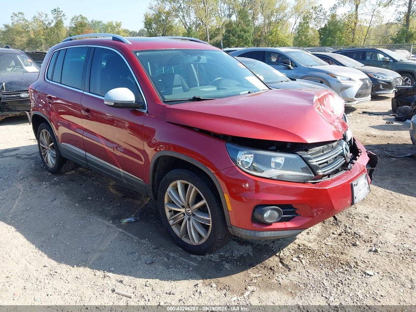 2014 Volkswagen Tiguan VIN WVGAV3AX5EW110934 IAAI salvage auction — LEFT FRONT, Salvage Title, sold $1,025 on 2026-07-07 (photo 1)