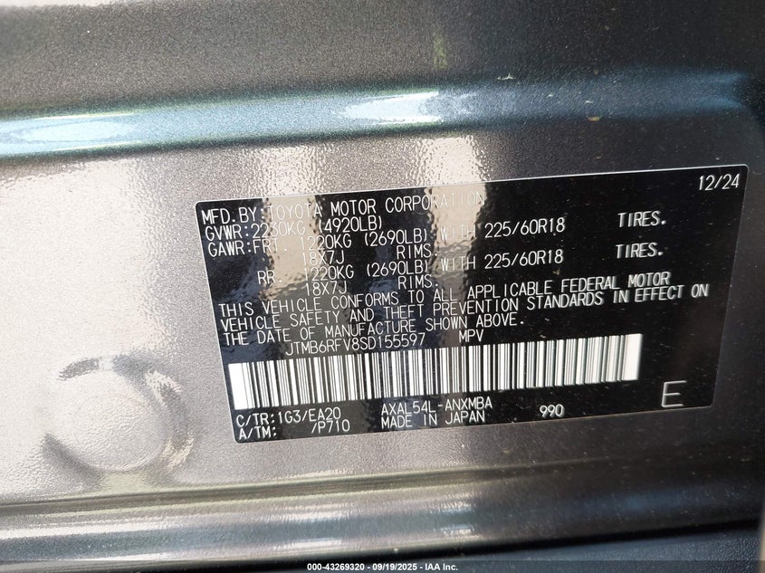 2025 Toyota Rav 4 VIN JTMB6RFV8SD155597 IAAI salvage auction — RIGHT SIDE, Salvage (Georgia), sold $14,350 on 2026-07-17 (photo 9)