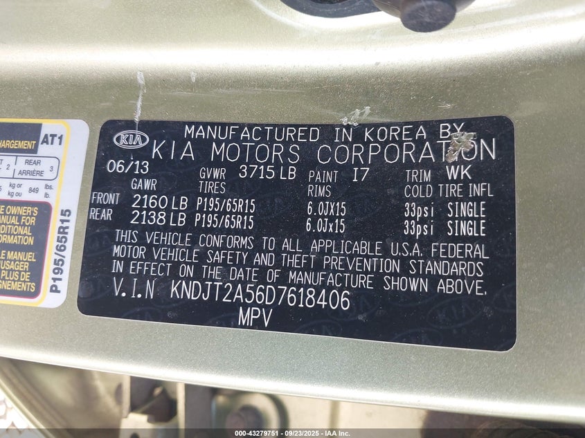 2013 Kia Soul VIN KNDJT2A56D7618406 IAAI salvage auction — FRONT END, Salvage Title, sold $250 on 2026-08-02 (photo 9)