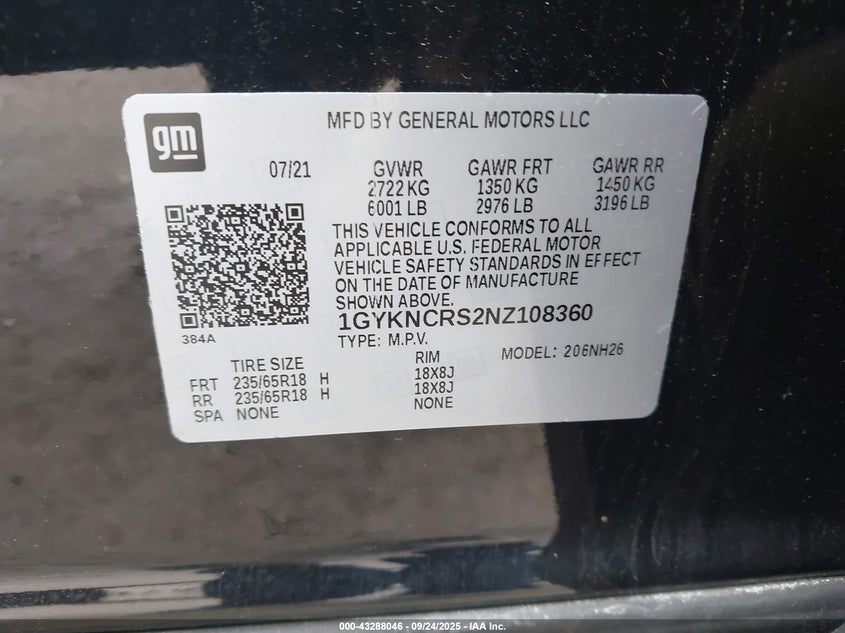 2022 Cadillac Xt5 VIN 1GYKNCRS2NZ108360 IAAI salvage auction — REAR END, Salvage Title, sold $9,800 on 2026-08-12 (photo 9)