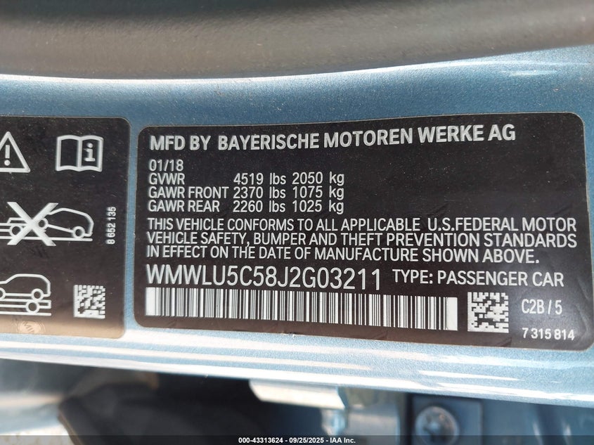 2018 Mini Cooper clubman VIN WMWLU5C58J2G03211 IAAI salvage auction — FRONT END, Salvage Title, sold $225 on 2026-07-27 (photo 9)