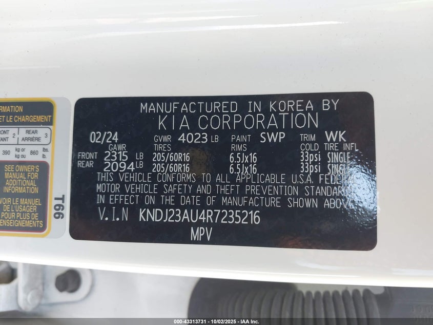 2024 Kia Soul VIN KNDJ23AU4R7235216 IAAI salvage auction — HAIL, Original (Texas), sold $4,500 on 2026-07-14 (photo 9)