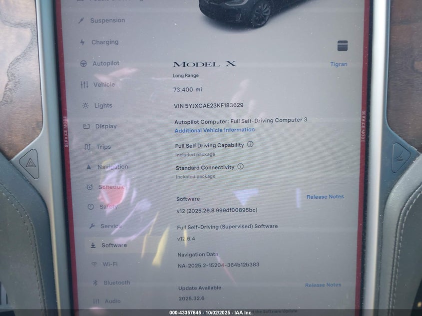 2019 Tesla Model x VIN 5YJXCAE23KF183629 IAAI salvage auction — REAR END, Salvage Title, sold $9,400 on 2026-07-29 (photo 7)