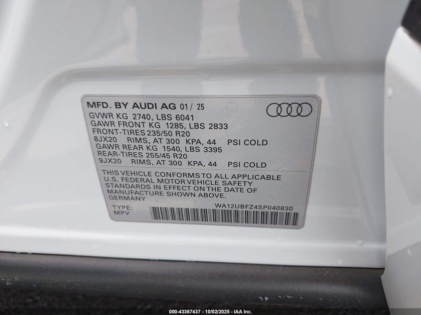2025 Audi Q4 e-tron sportback VIN WA12UBFZ4SP040830 IAAI salvage auction — RIGHT FRONT, Other, sold $4,800 on 2026-07-18 (photo 9)