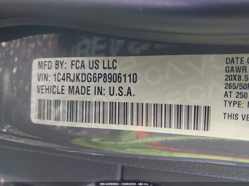 2023 Jeep Grand cherokee l VIN 1C4RJKDG6P8906110 IAAI salvage auction — FRONT END, Salvage Title, sold $8,000 on 2026-07-28 (photo 9)