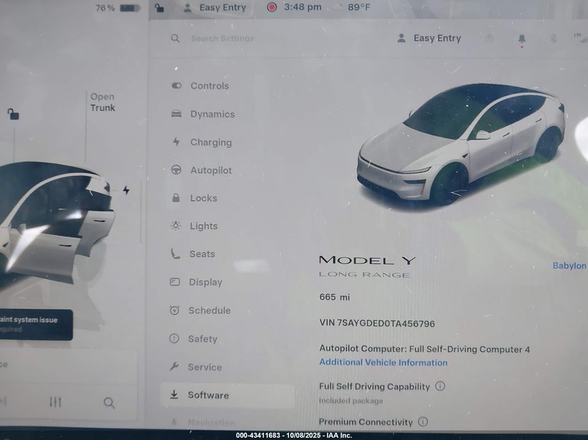 2026 Tesla Model y VIN 7SAYGDED0TA456796 IAAI salvage auction — SIDE, Certificate Of Destruction (Florida), sold $7,000 on 2026-07-16 (photo 7)