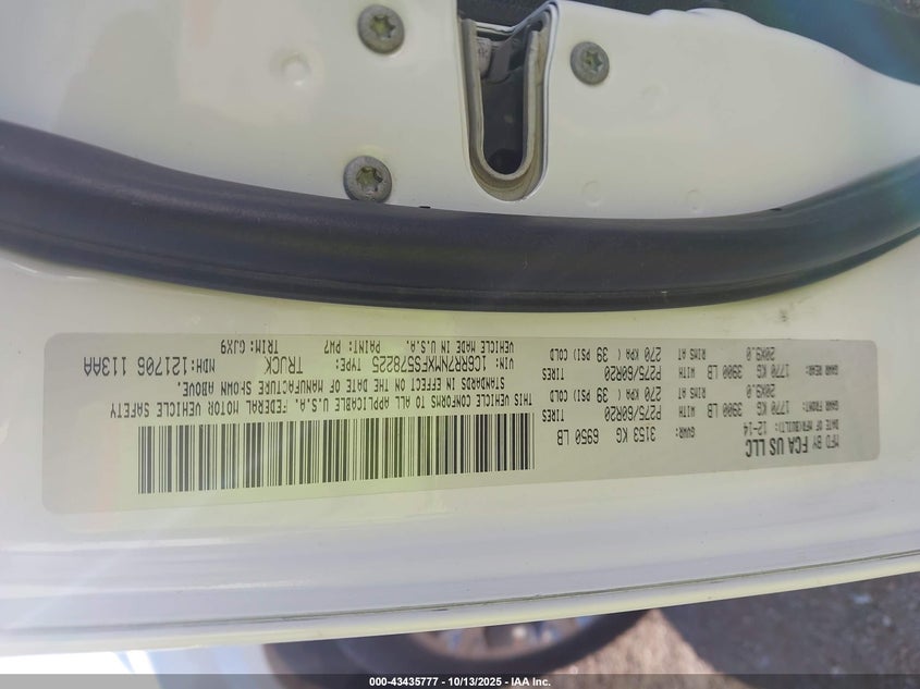 2015 Ram 1500 VIN 1C6RR7NMXFS578225 IAAI salvage auction — REAR END, Other, sold $3,050 on 2026-07-09 (photo 9)