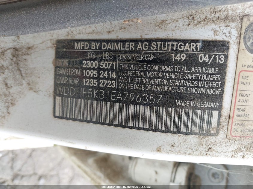 2014 Mercedes-benz E-klasse VIN WDDHF5KB1EA796357 IAAI salvage auction — LEFT FRONT, Salvage (Idaho), sold $1,550 on 2026-08-06 (photo 9)