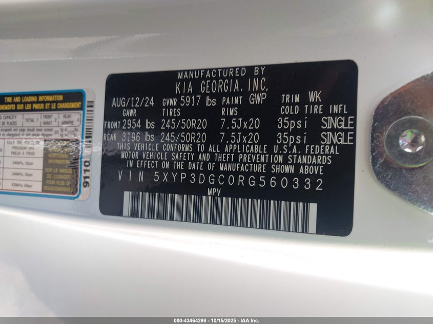 2024 Kia Telluride VIN 5XYP3DGC0RG560332 IAAI salvage auction — FRONT END, Other, sold $9,900 on 2026-07-29 (photo 9)