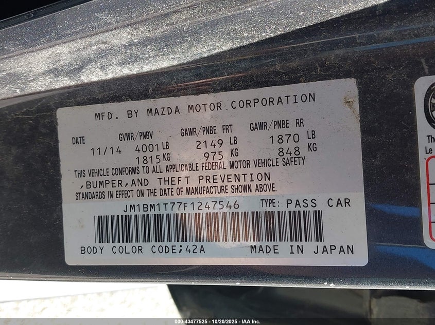 2015 Mazda 3 VIN JM1BM1T77F1247546 IAAI salvage auction — REAR END, Salvage (Indiana), sold $900 on 2026-07-23 (photo 9)