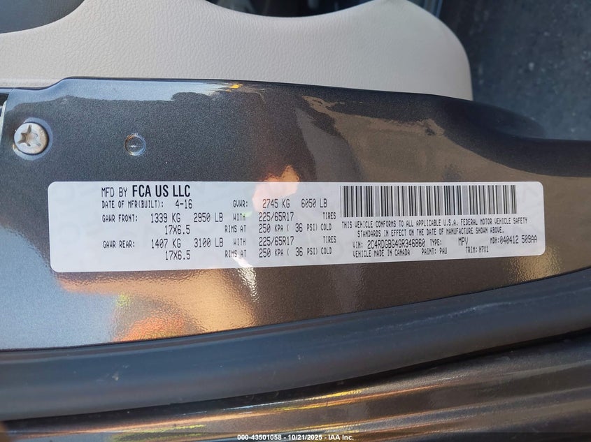 2016 Dodge Grand caravan VIN 2C4RDGBG4GR346860 IAAI salvage auction — RIGHT SIDE, Other, sold $1,750 on 2026-07-09 (photo 9)