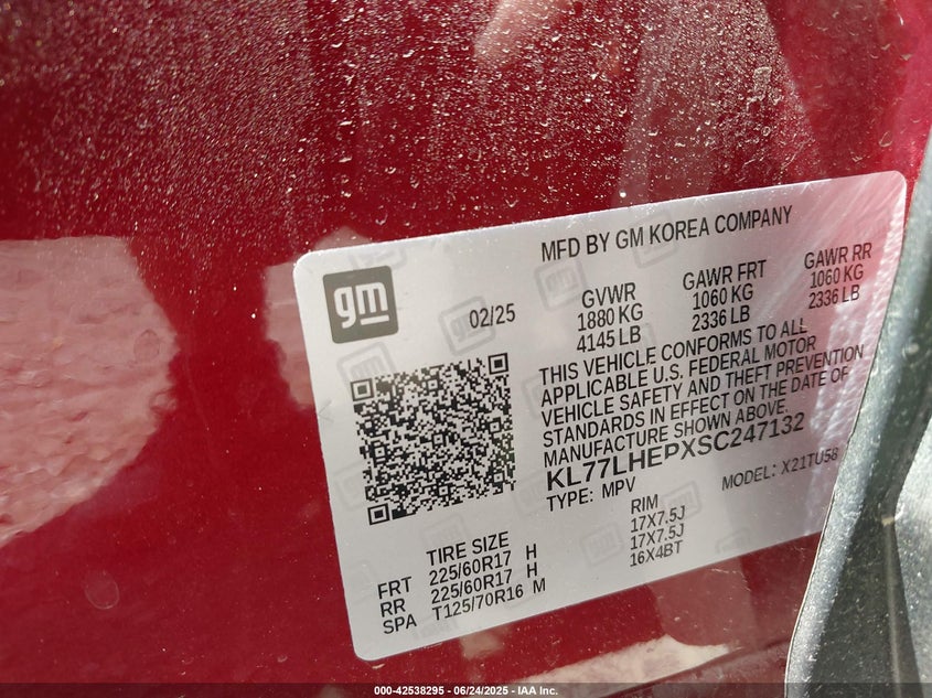 2025 Chevrolet Trax VIN KL77LHEPXSC247132 IAAI salvage auction — REAR END, Salvage (Montana), sold $6,400 on 2026-07-22 (photo 9)