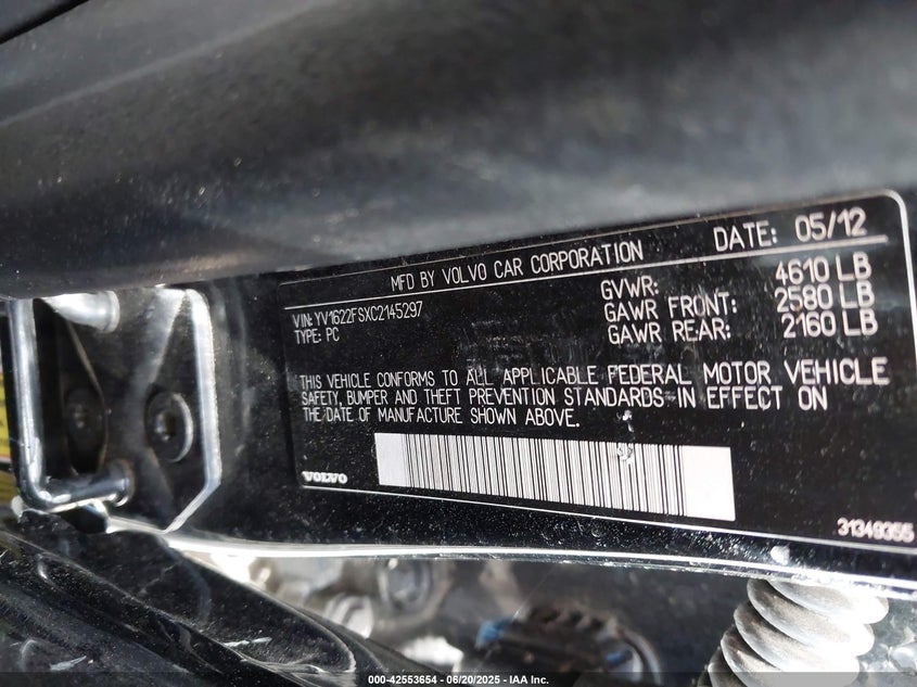 2012 Volvo S60 VIN YV1622FSXC2145297 IAAI salvage auction — SIDE, Clear (Oklahoma), sold $250 on 2026-07-31 (photo 9)