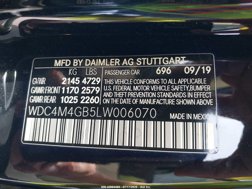 2020 Mercedes-benz Glb-class VIN WDC4M4GB5LW006070 IAAI salvage auction — FRONT END, Salvage Title, sold $3,200 on 2026-08-20 (photo 9)