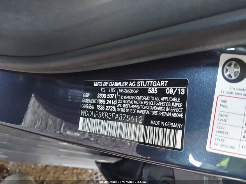 2014 Mercedes-benz E 350 VIN WDDHF5KB3EA875612 IAAI salvage auction — FRONT END, Salvage (Georgia), sold $5,100 on 2026-08-21 (photo 9)