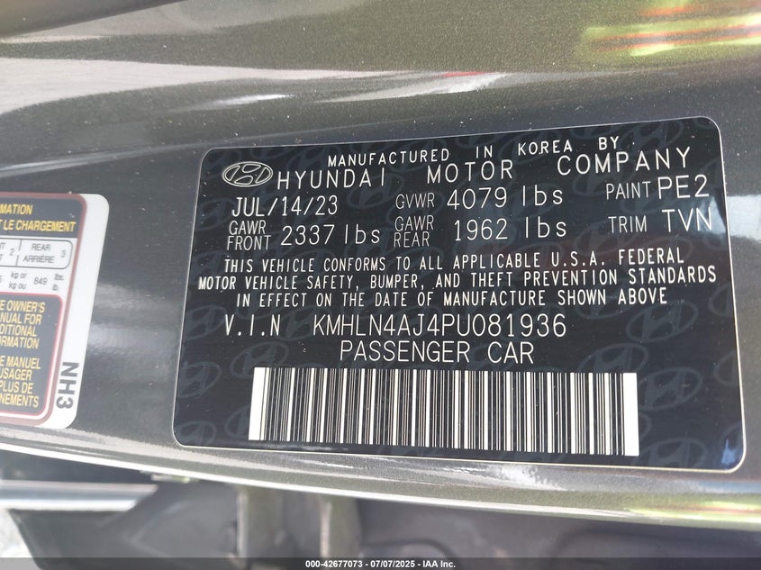 2023 Hyundai Elantra hybrid VIN KMHLN4AJ4PU081936 IAAI salvage auction — FRONT END, Clear (Missouri), sold $3,600 on 2026-07-07 (photo 9)