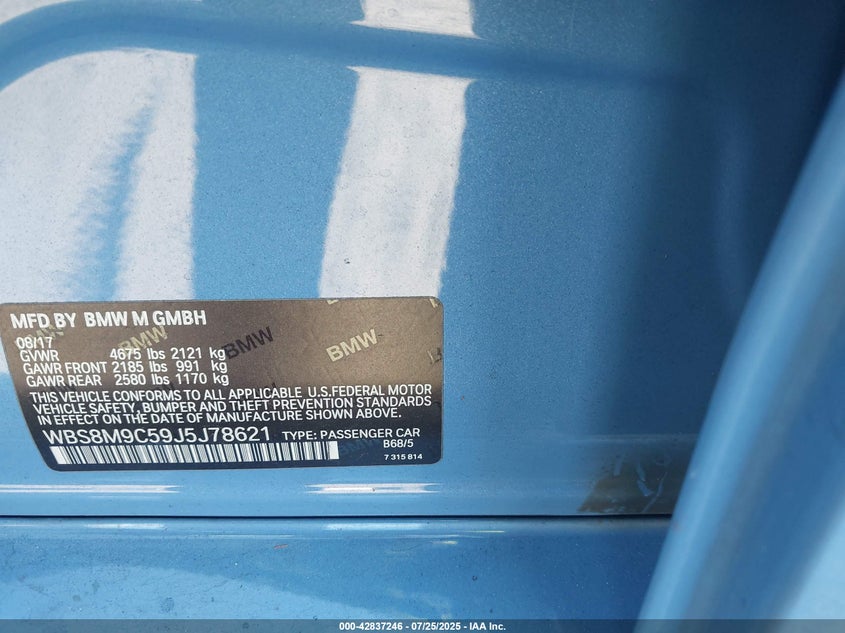 2018 BMW M3 VIN WBS8M9C59J5J78621 IAAI salvage auction — FRONT END, Salvage (Georgia), sold $18,800 on 2026-08-28 (photo 9)