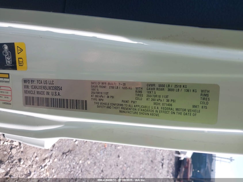 2020 Jeep Wrangler unlimited VIN 1C4HJXEN5LW339254 IAAI salvage auction — REAR END, Salvage (Pennsylvania), sold $8,300 on 2026-07-24 (photo 9)