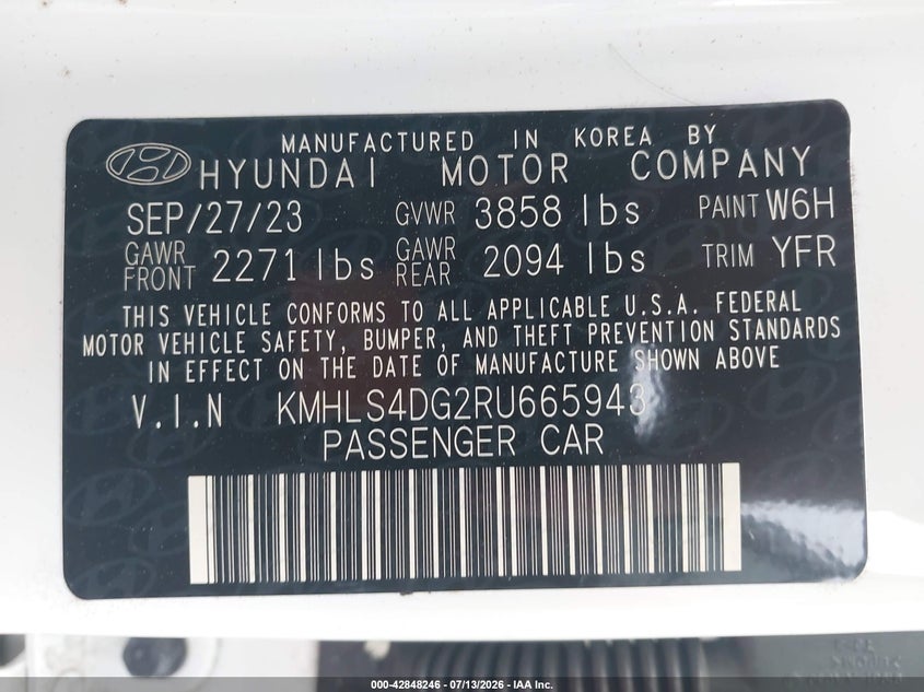 2024 Hyundai Elantra VIN KMHLS4DG2RU665943 IAAI salvage auction — REAR END, Salvage (Georgia), sold $3,600 on 2026-07-28 (photo 9)