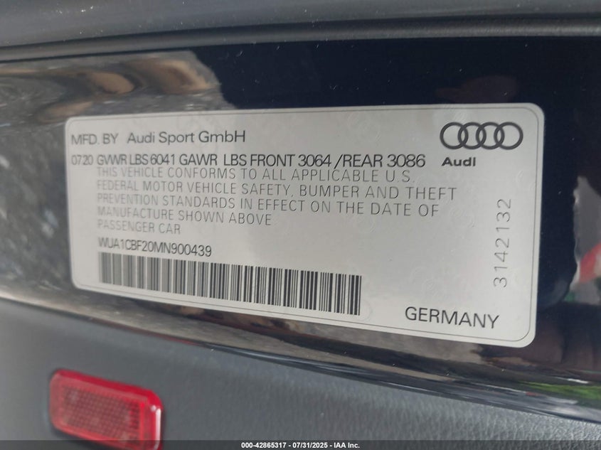 2021 Audi Rs6 avant VIN WUA1CBF20MN900439 IAAI salvage auction — FRONT END, Salvage Title, sold $36,450 on 2026-07-30 (photo 9)