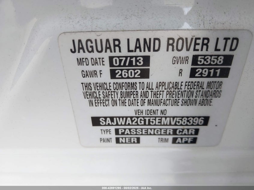 2014 Jaguar Xj VIN SAJWA2GT5EMV58396 IAAI salvage auction — REAR END, Salvage Title, sold $2,050 on 2026-07-09 (photo 9)