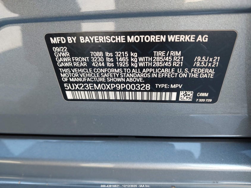 2023 BMW X7 VIN 5UX23EM0XP9P00328 IAAI salvage auction — FRONT END, Salvage Title, sold $25,050 on 2026-07-06 (photo 9)