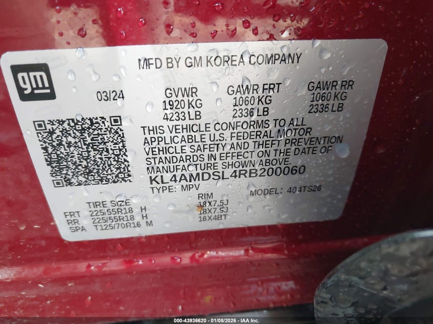 2024 Buick Encore gx VIN KL4AMDSL4RB200060 IAAI salvage auction — FRONT & REAR, Junk (Oklahoma), sold $1,000 on 2026-07-21 (photo 9)